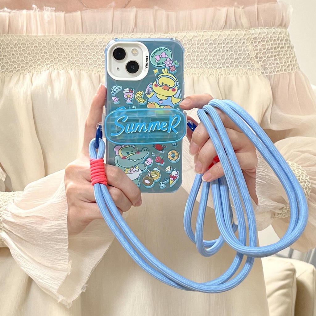 Ốp Điện Thoại Tpu Silicon Mềm Trong Suốt In Hoạt Hình Kèm Dây Đeo Chéo Cho iPhone 14 13 12 11 Pro Max