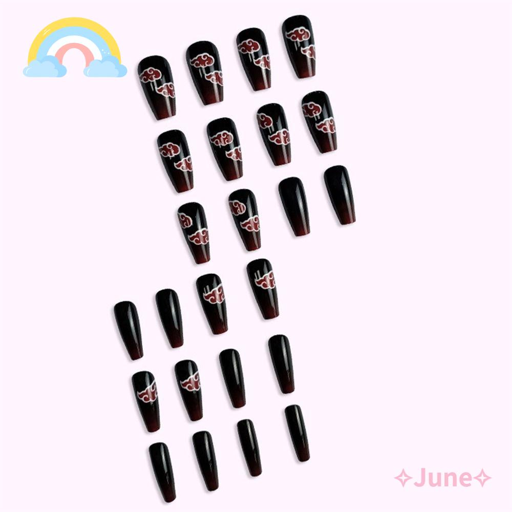 JUNE Bộ 24 Móng Tay Giả Che Phủ Toàn Diện Tháo Rời Được Kiểu Pháp