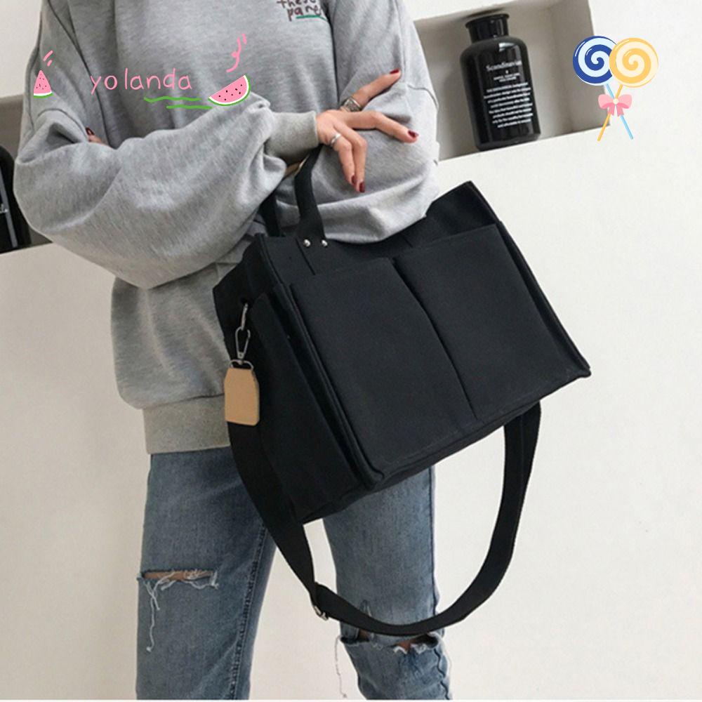 Túi Tote Vải Canvas Màu Trơn Sức Chứa Lớn Thiết Kế Đơn Giản Thời Trang Cho Nữ