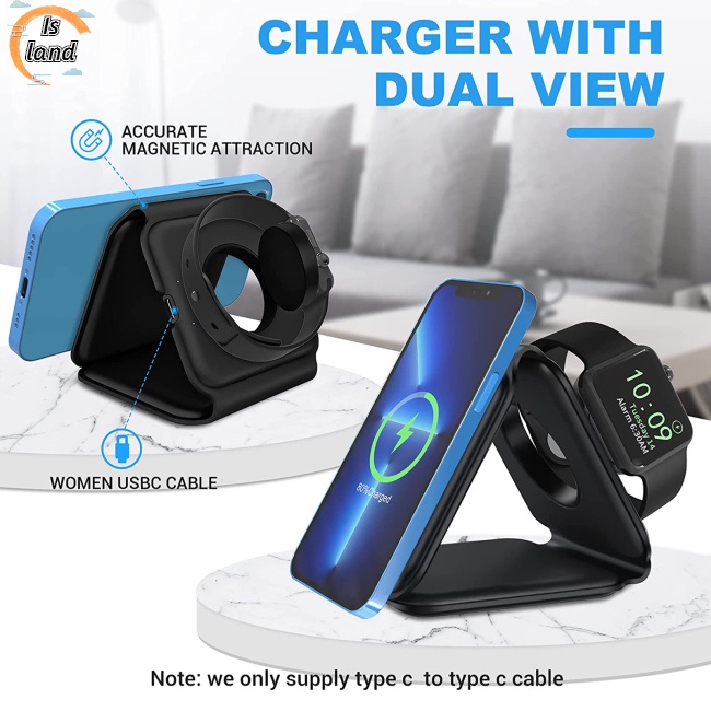 Đế Sạc Điện Thoại / iwatch / airpods Không Dây 15w Từ Tính Gấp Gọn Được 3 Trong 1