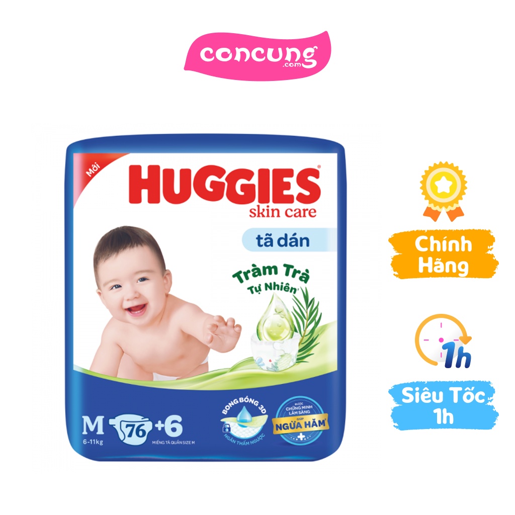 Tã dán Huggies Skincare cực đại (M, 6-11kg, 76 miếng)