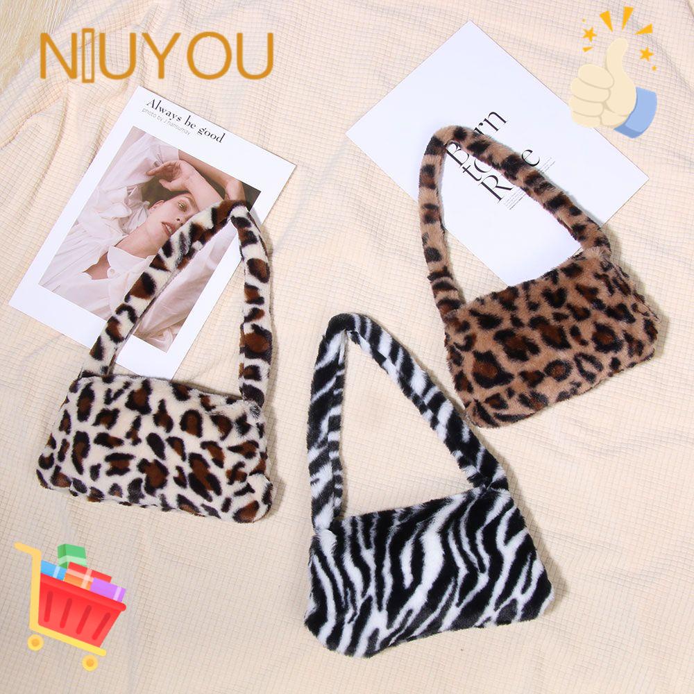 NIUYOU Túi Xách Lông Nhung Mềm Mại In Họa Tiết Da Báo Dành Cho Nữ