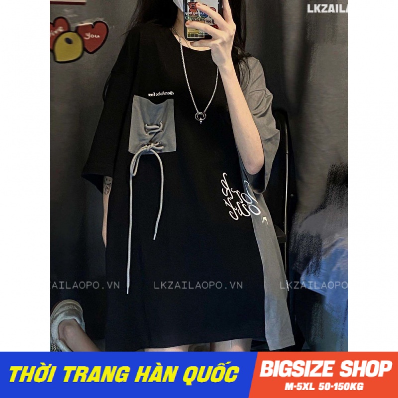 Áo thun nữ tay ngắn Bigsize Áo phông kiểu cổ tròn đen mùa hè Phong cách Hàn Quốc Thời Trang đẹp