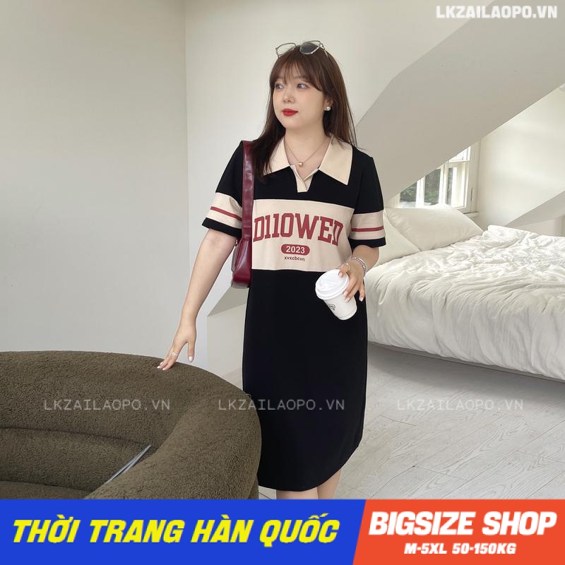 Váy đầm nữ Bigsize Đầm polo dáng suông tay ngắn có cổ in hình mùa hè Phong Cách hàn quốc đẹp Thanh Lịch cho nữ