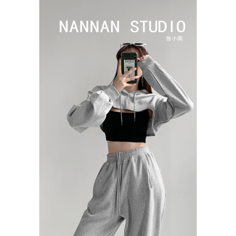 Áo Sweatshirt Có Mũ Trùm Siêu Ngắn Tay Nhiều Lớp Phong Cách Âu Mỹ Mùa Xuân Thu Cho Nữ