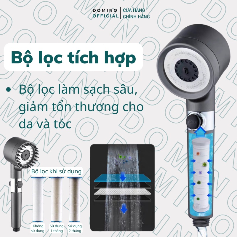 Vòi Hoa Sen Domino Tăng Áp Nhiều Chế Độ Tặng Kèm Lõi Lọc