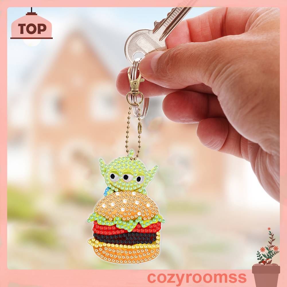 Móc Chìa Khóa Kim Cương 5D Họa Tiết Hoạt Hình Hai Mặt DIY Dành Cho Người Mới Bắt Đầu