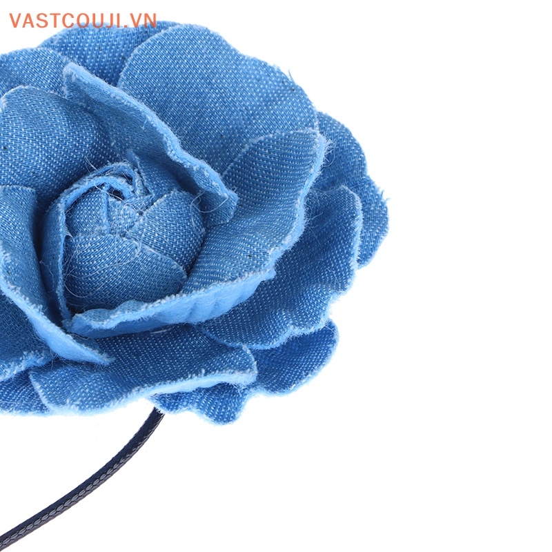 Vòng Cổ Choker Vải Jean Thắt Nút Hình Hoa Hồng Lớn VASTJI Thanh Lịch Có Thể Điều Chỉnh Cho Nữ