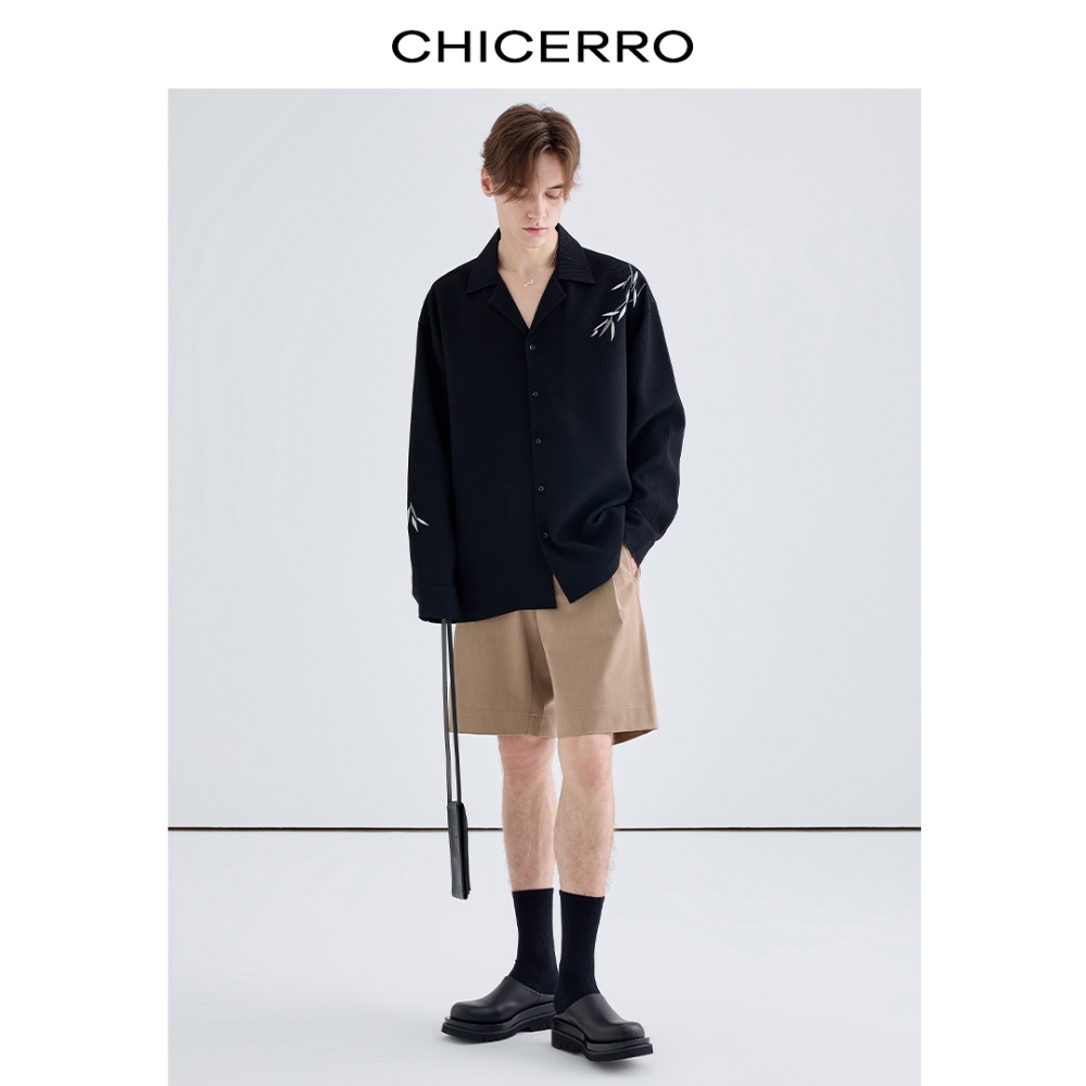 Chicerro Áo Sơ Mi Nam Dài Tay Thêu Họa Tiết Bánh Waffle Trung Hoa Giản Dị Xu Hướng Xuân Hè Mới