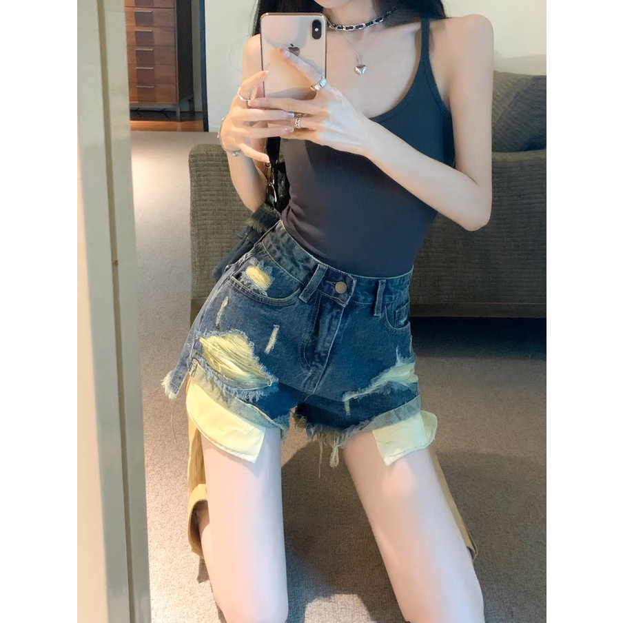 Quần short jean nữ Phom Rộng dành cho BigSize Rách Bụi Bặm, Lai Tua Lật Lai kiểu Túi Lòi siêu hot MLJ004