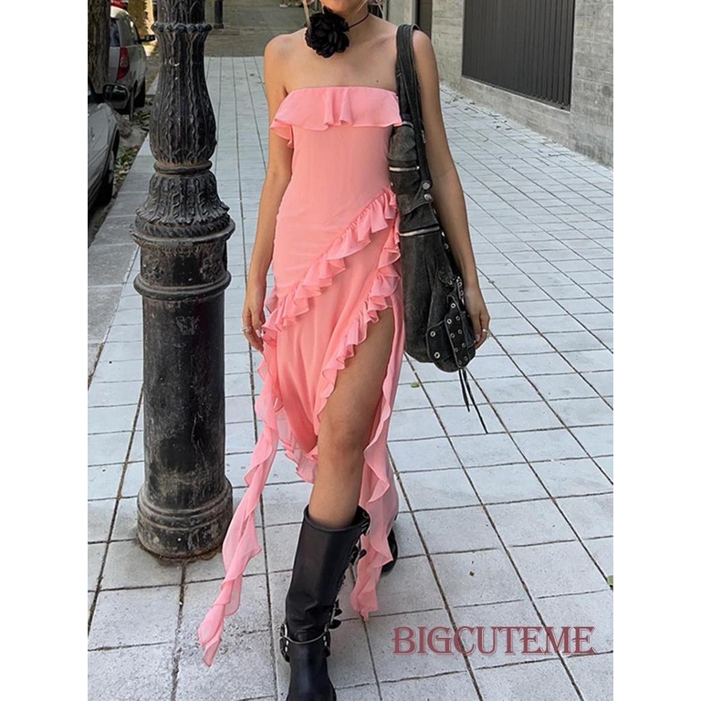 Đầm Ống Nhún Bèo Màu Sắc Đơn Giản Cho Nữ