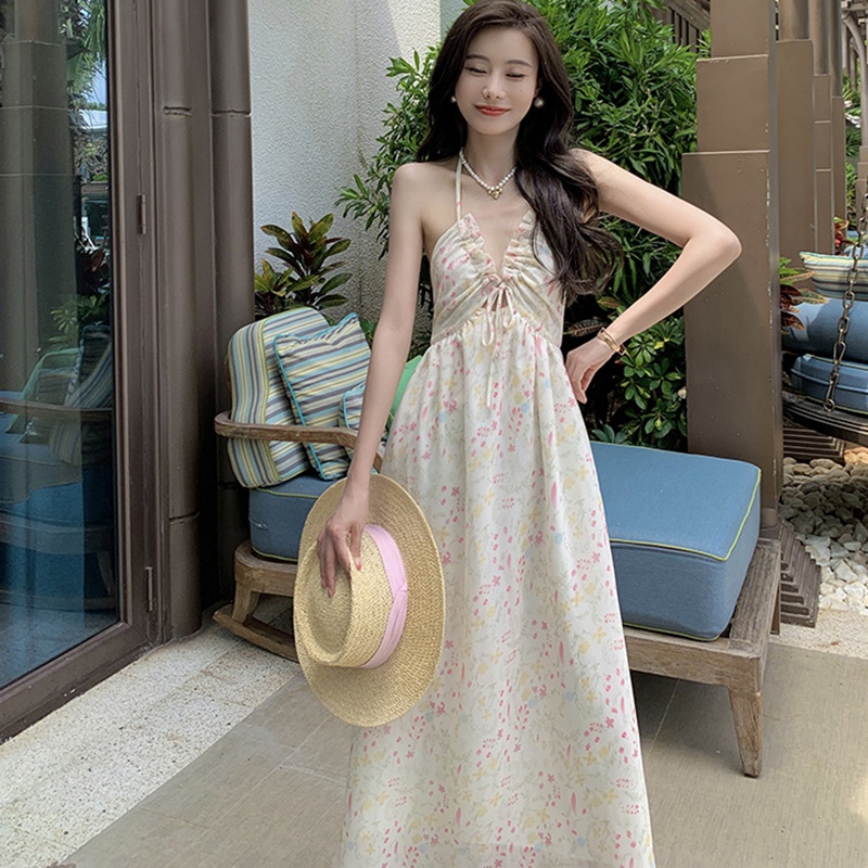 Đầm Hai Dây Hở Lưng In Hoa Phong Cách Pháp Thời Trang Cho Nữ