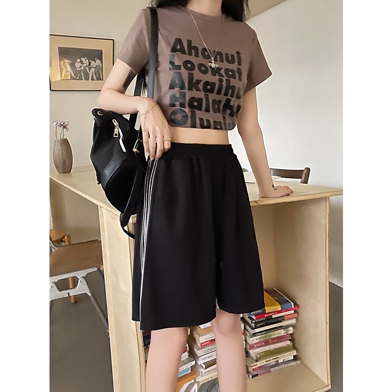 SUXI Quần Short Thể Thao Lưng Cao Dáng Rộng Kẻ Sọc Thời Trang Mùa Hè Cho Nữ