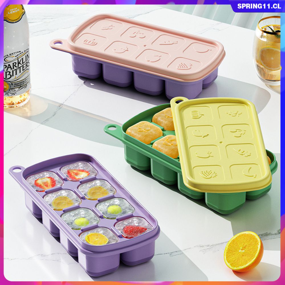Khuôn Làm Đá 8 Ngăn Bằng Silicone Cấp Thực Phẩm Có Nắp Dễ Tháo Gỡ Dùng Trong Nhà Bếp