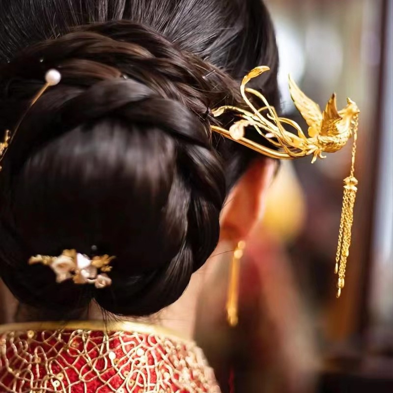 Dmo Trâm Cài Tóc Cô Dâu Hình Chim Phượng Hoàng Màu Vàng fs10175