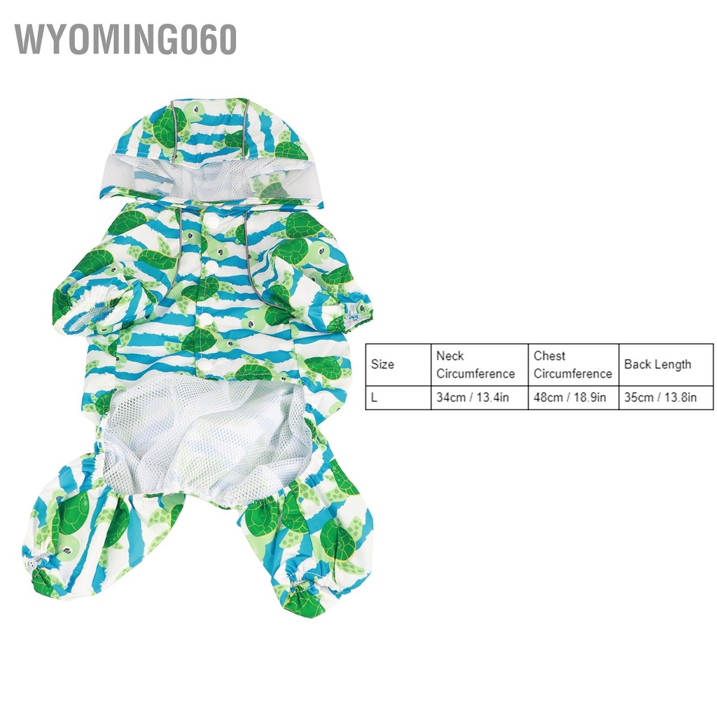 Wyoming060 Áo Mưa Phản Quang Puppy Họa Tiết Rùa Biển Nhẹ Thoáng Khí Chống Thấm Nước Có Mũ Cho Thú Cưng
