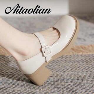 Giày da cao gót 5.5cm phong cách retro anh quốc cho nữ