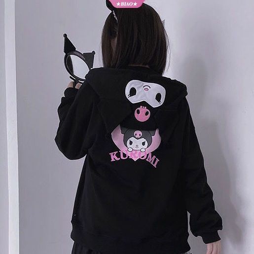Sanrio Kuromi Cinnamoroll My Melody Áo Khoác Sweater Có Mũ Trùm Đầu Phong Cách Lolita Mỏng Giữ Ấm Mùa Xuân Thu Cho Nữ