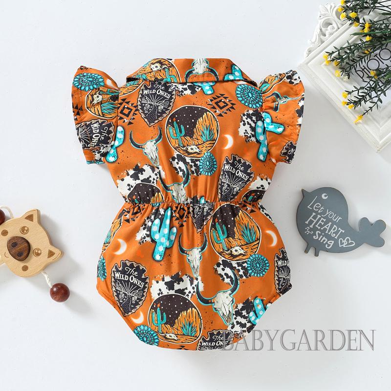 Bộ Áo Liền Quần Tay Cánh Tiên In Họa Tiết Xương Rồng / Bò Sữa Dễ Thương Thời Trang Mùa Hè Cho Bé Gái 0-12 Tháng Tuổi