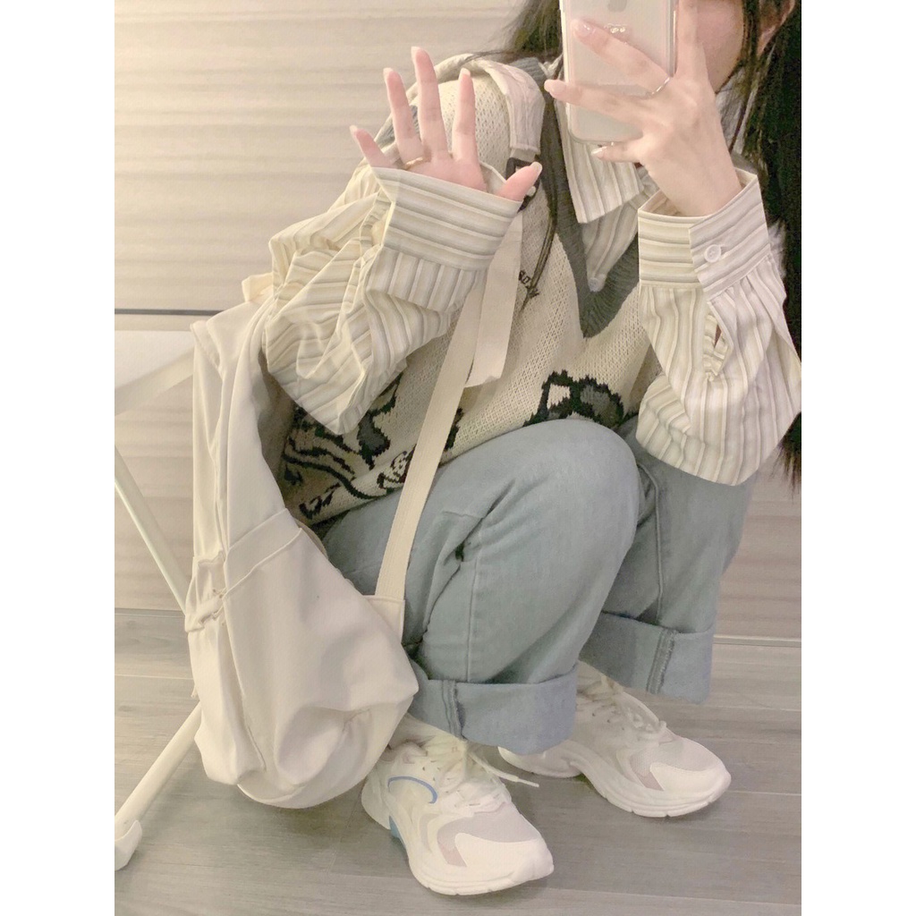 Áo Len Không Tay Cổ Chữ V Form Rộng Họa Tiết Hoạt Hình Phong Cách Nhật Bản