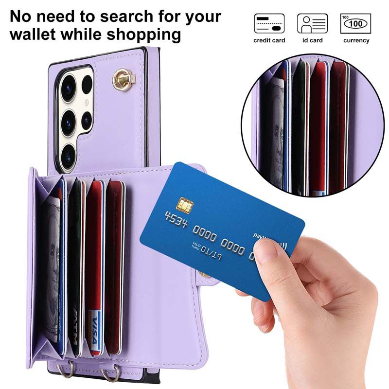 Dành Cho Samsung S24 Ultra Ví Đựng Thẻ, Bao Da RFID Chặn Có Dây Đeo Cổ Tay Cho S24 Plus, S23 Ultra, S23 FE, S22 Ultra, S21 Ultra, S20 Ultra, Note 20 Ultra, Note 10 Plus