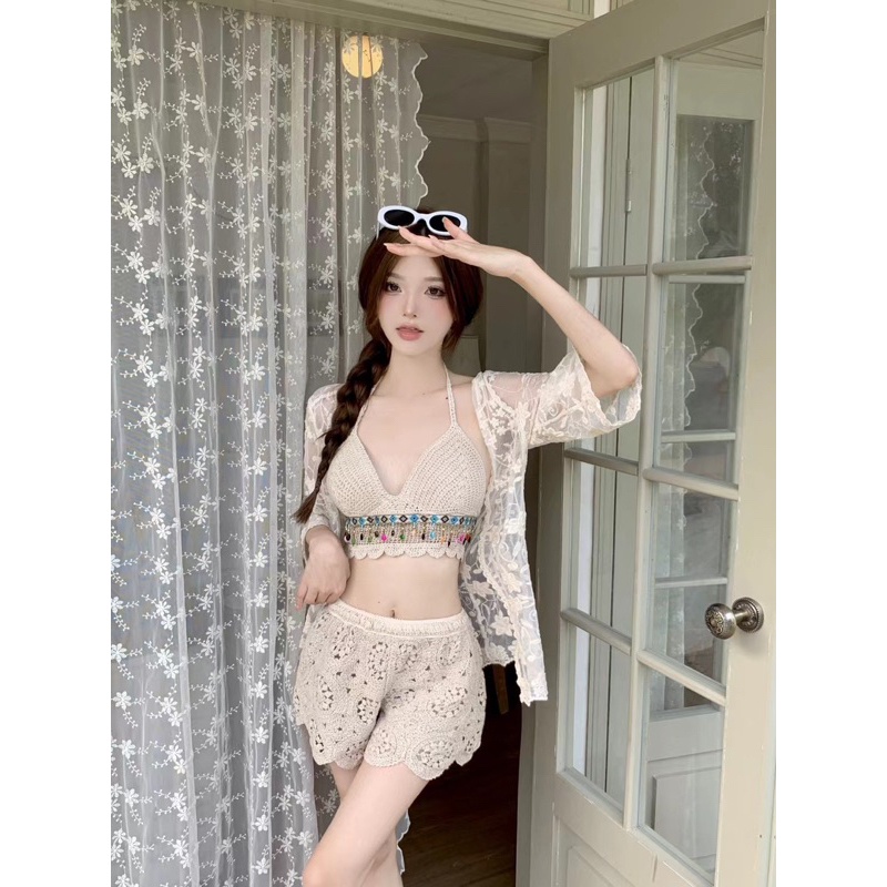 ☘️Sét 3 Món Đồ Bơi Ren Bikini Đi Biển Mới Nhất Hè 2023