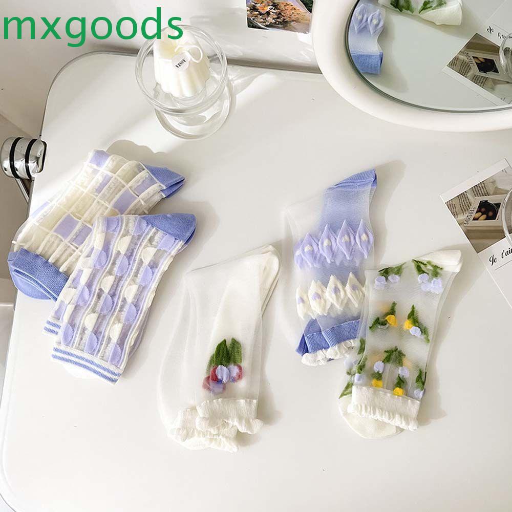 MXGOODS Tất Lưới Trong Suốt Thêu Hoa Đáng Yêu Cho Nữ