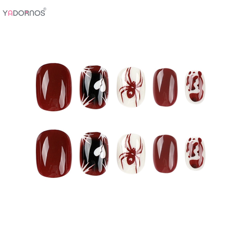 Móng Tay Giả YADORNOS Màu Đỏ & Trắng In Hình Trái Tim Bền & Không Bao Giờ Xẻ Tà Thoải Mái
