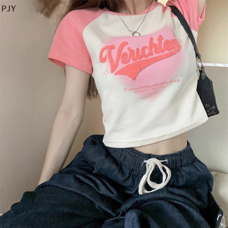 Áo Thun Crop Top Tay Ngắn Dáng Ôm Kiểu Retro Thời Trang Mùa Hè Cho Bạn Gái PJ