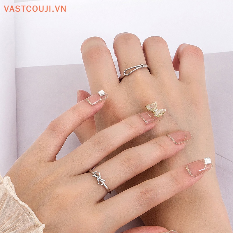 Nhẫn Cặp Đính Đá Zircon Hình Nơ Sáng Tạo Có Thể Điều Chỉnh Kích Cỡ Cho Cặp Đôi