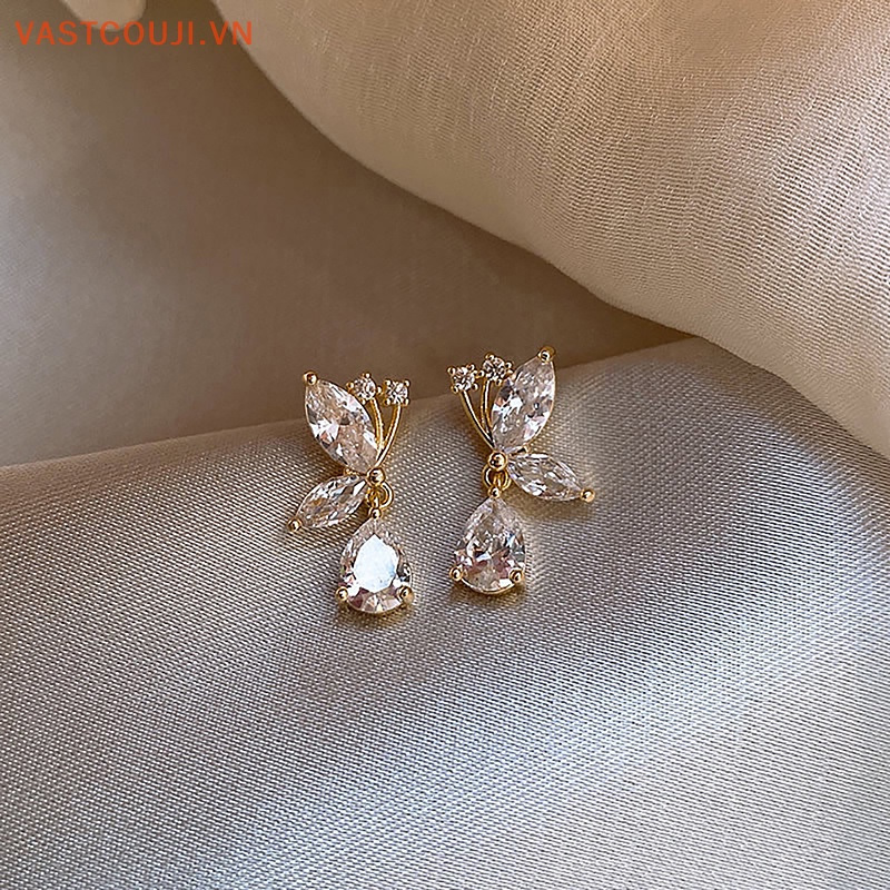 1 Đôi Bông Tai Bạc Hình Bướm Đính Đá Zircon Sáng Bóng Thời Trang Dành Cho Nữ