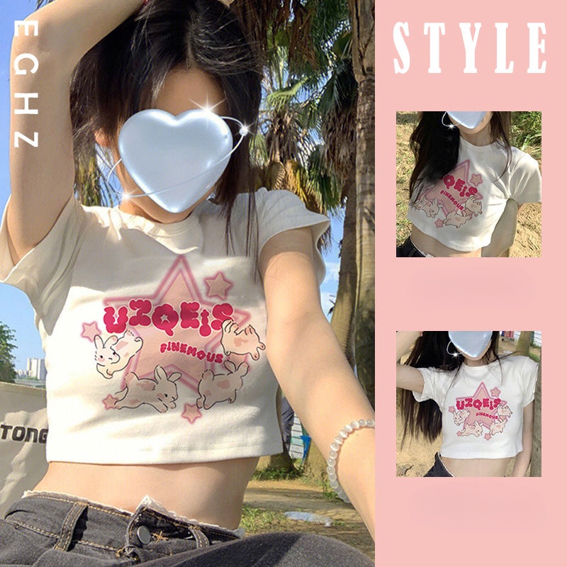 Áo Baby Tee Thun Croptop Nữ Ngắn Tay Trễ Vai Dáng Ôm In Họa Tiết Thời Trang Mùa Hè Hàng Mới Dành Cho Bạn Nữ