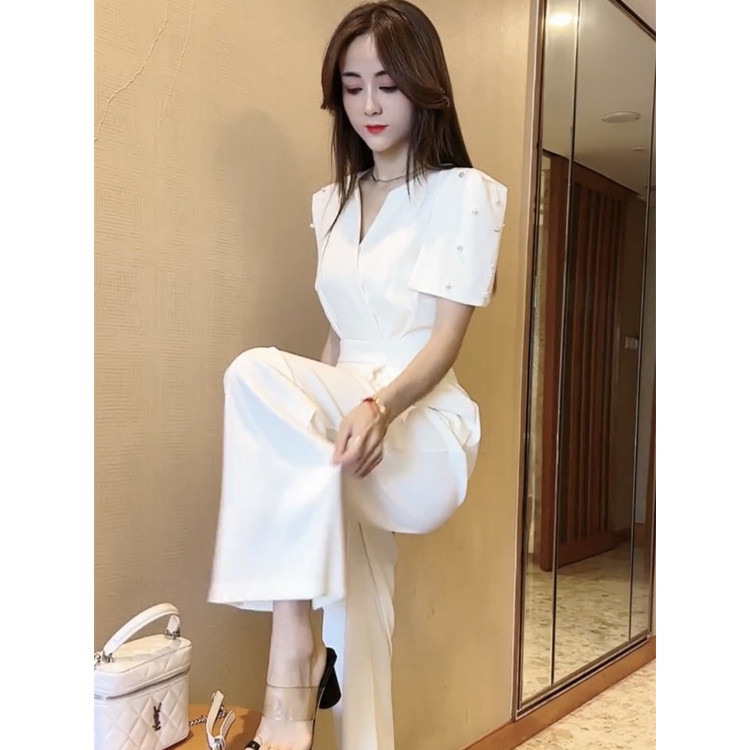 [Hàng Mới Về] Jumpsuit Ống Rộng Phối Khăn Choàng Đính Hạt Phong Cách Nữ Hoàng Thời Trang Mùa Hè 2023 Mới Đếnáo kiểu hàn quốc mùa hè