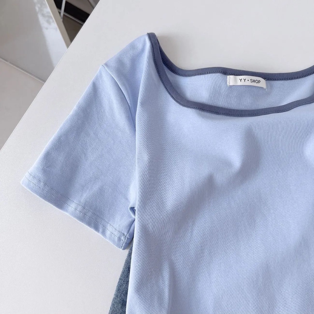 Áo Thun Tay Ngắn Cổ Vuông Thiết Kế Mỏng Thời Trang Mùa Hè Hàng Mới 2023 Dành Cho Bạn Nữ