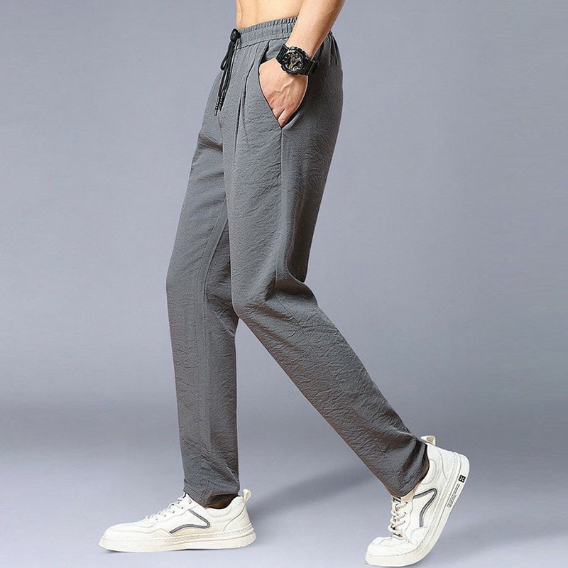 Quần Dài Thể Thao Vải Lụa Lạnh Màu Sắc Đơn Giản Dáng Rộng Co Giãn Tốt Thoáng Khí Thoải Mái Cho Nam