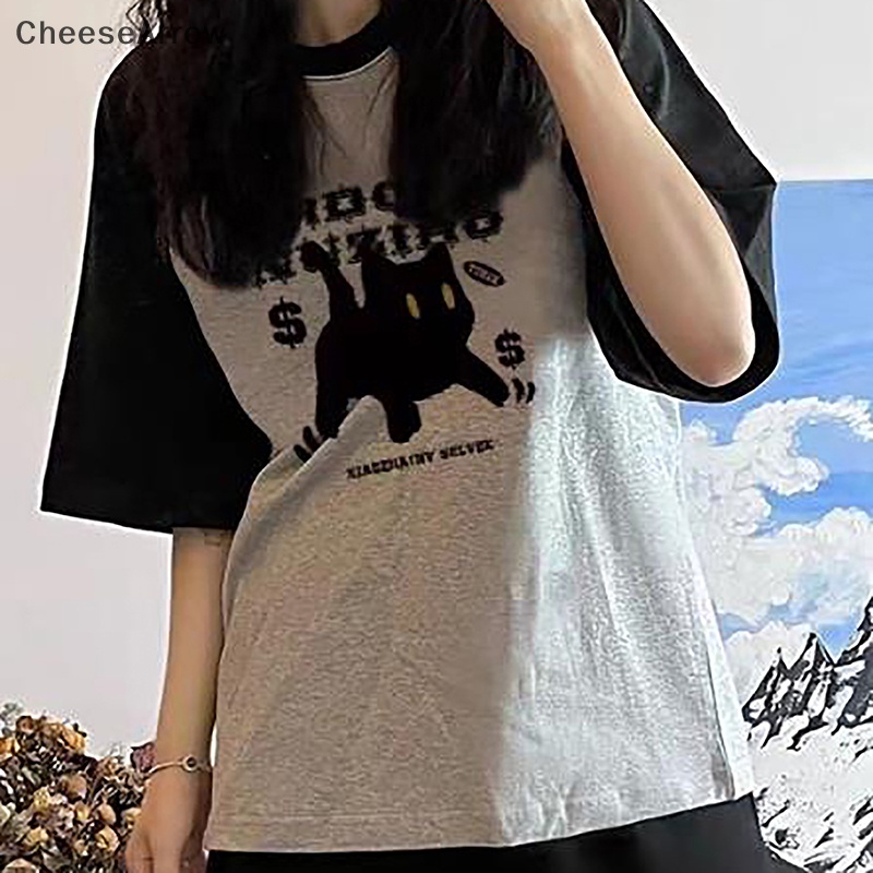 Áo Thun Tay Ngắn Cổ Tròn In Họa Tiết Phong Cách Retro Dành Cho Nữ