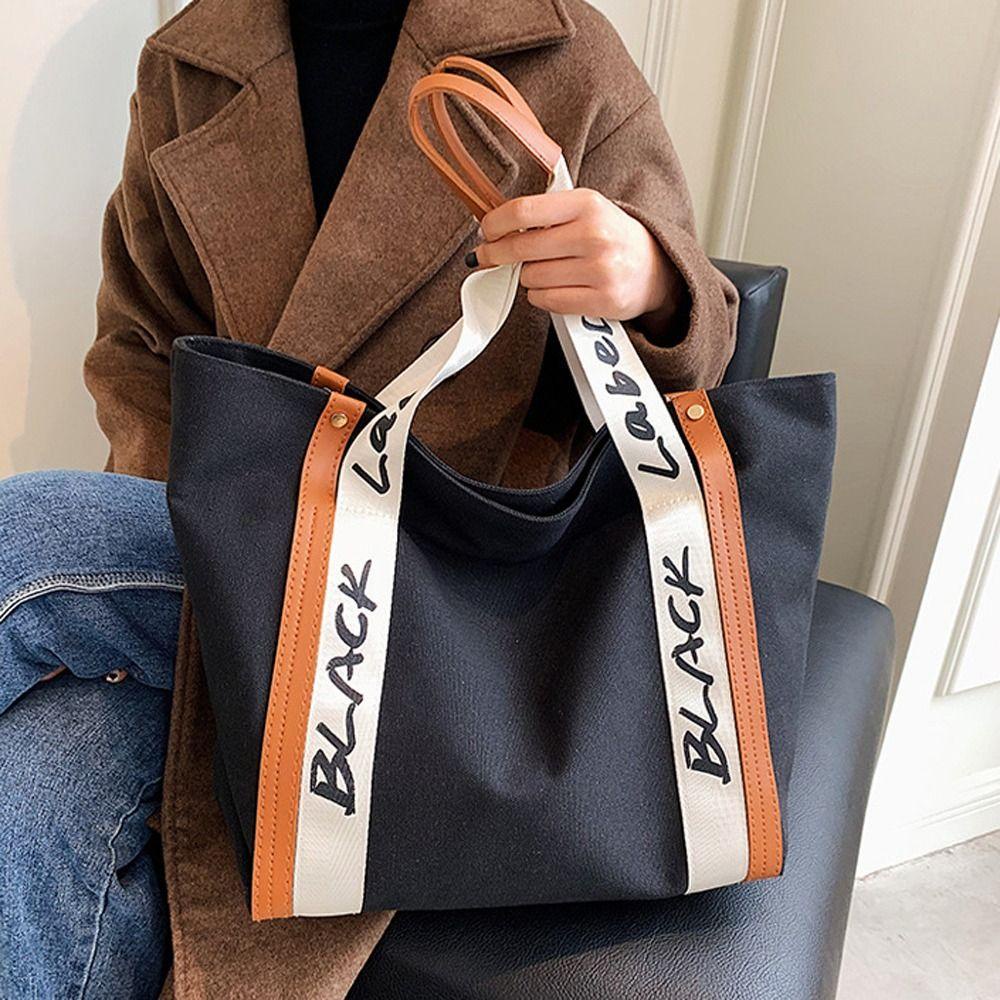 FALLFORBEAUTY Túi Xách Canvas Cỡ Lớn In Chữ Thời Trang Cho Nữ
