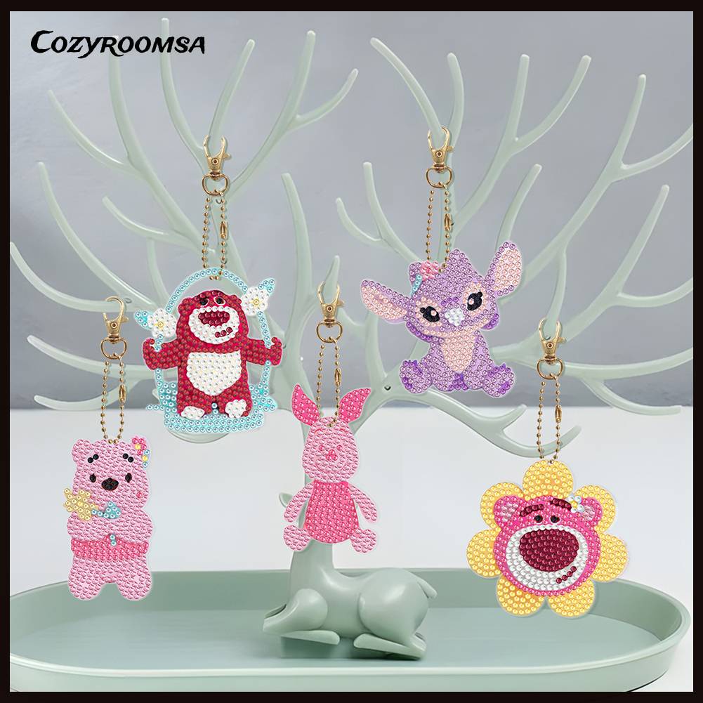 Móc Chìa Khóa Kim Cương 5D Họa Tiết Hoạt Hình Hai Mặt DIY Dành Cho Người Mới Bắt Đầu