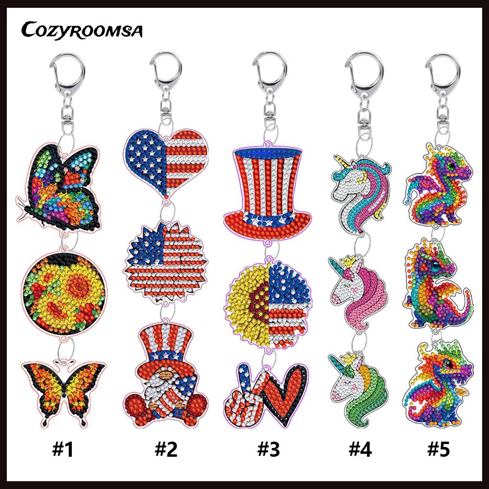 Móc Khóa Hai Mặt Đính Đá Nghệ Thuật DIY Dành Cho Trẻ Em