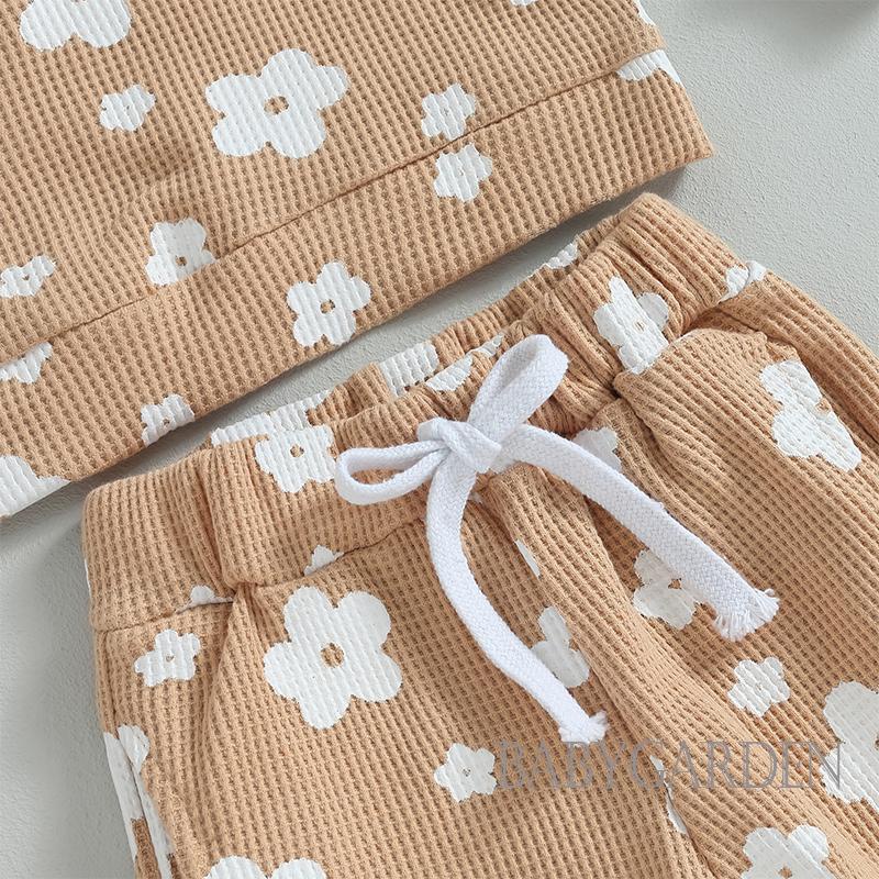 Set Đồ Gồm Áo Tay Dài + Quần + Băng Cài Đầu Rút Dây In Họa Tiết Hoa Cho Bé Gái 0-24 Tháng Tuổi