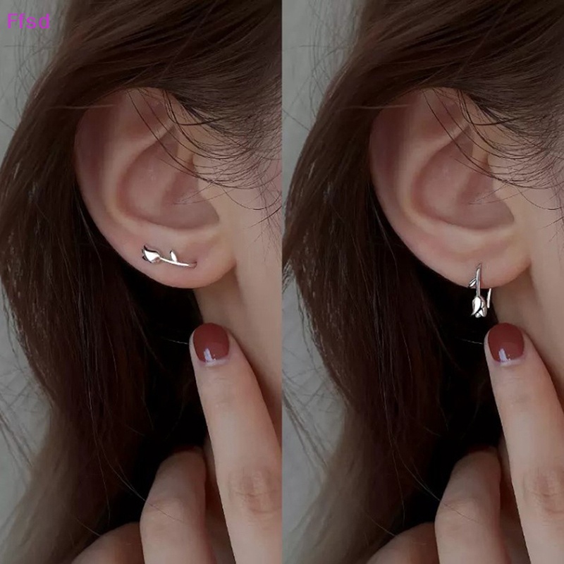 {Ffsd} Bông Tai Bạc Hình Hoa Tulip Phụ Kiện Thiết Kế Bán Sỉ Cho Nữ