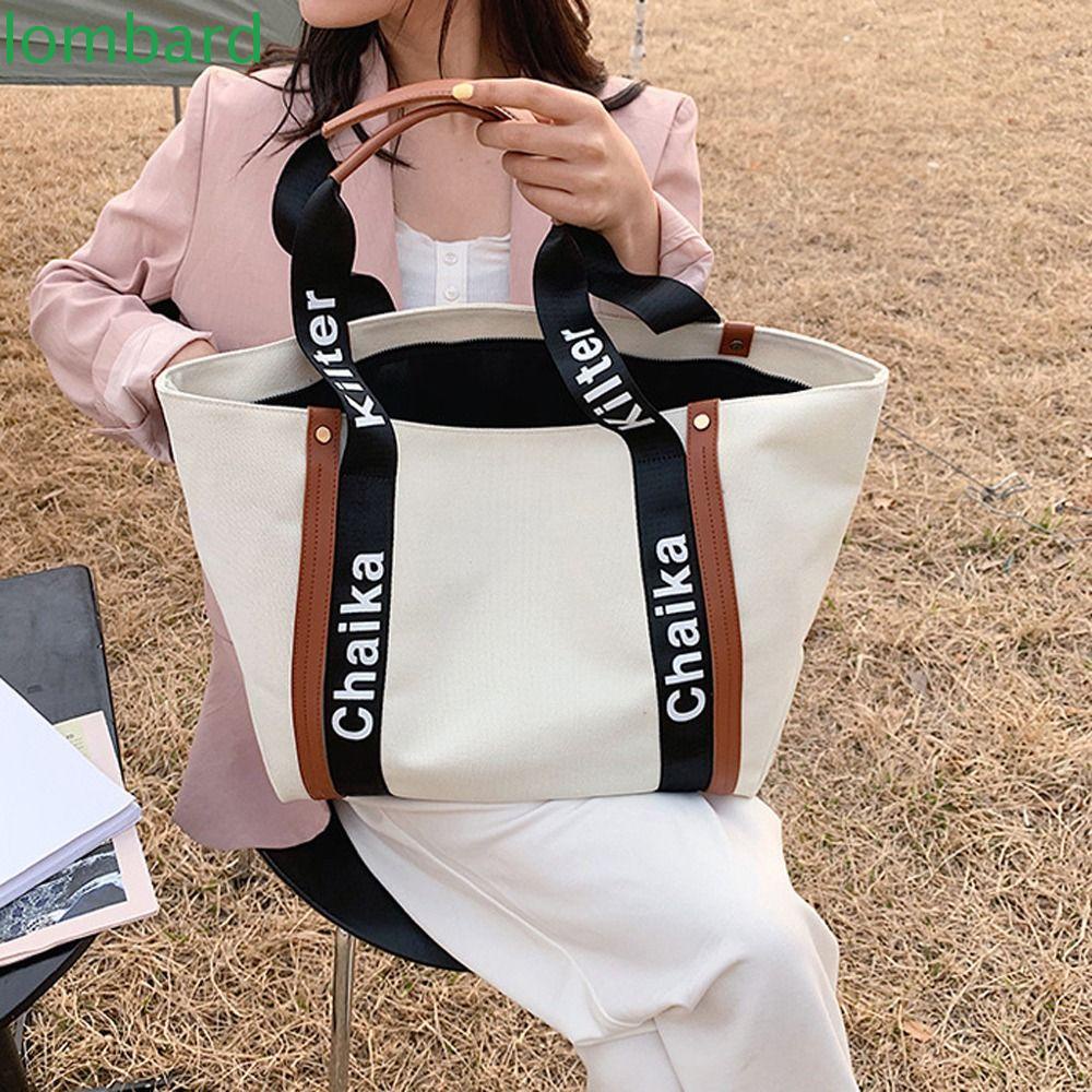 LOMBARD Túi Xách Canvas Cỡ Lớn In Chữ Thời Trang Công Sở Cho Nữ