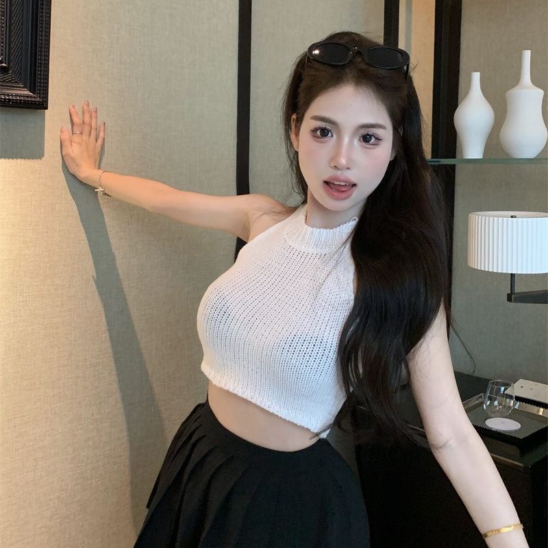 COZOK Áo Dệt Kim Sát Nách Màu Trơn Dáng Ôm Quyến Rũ Thời Trang Retro
