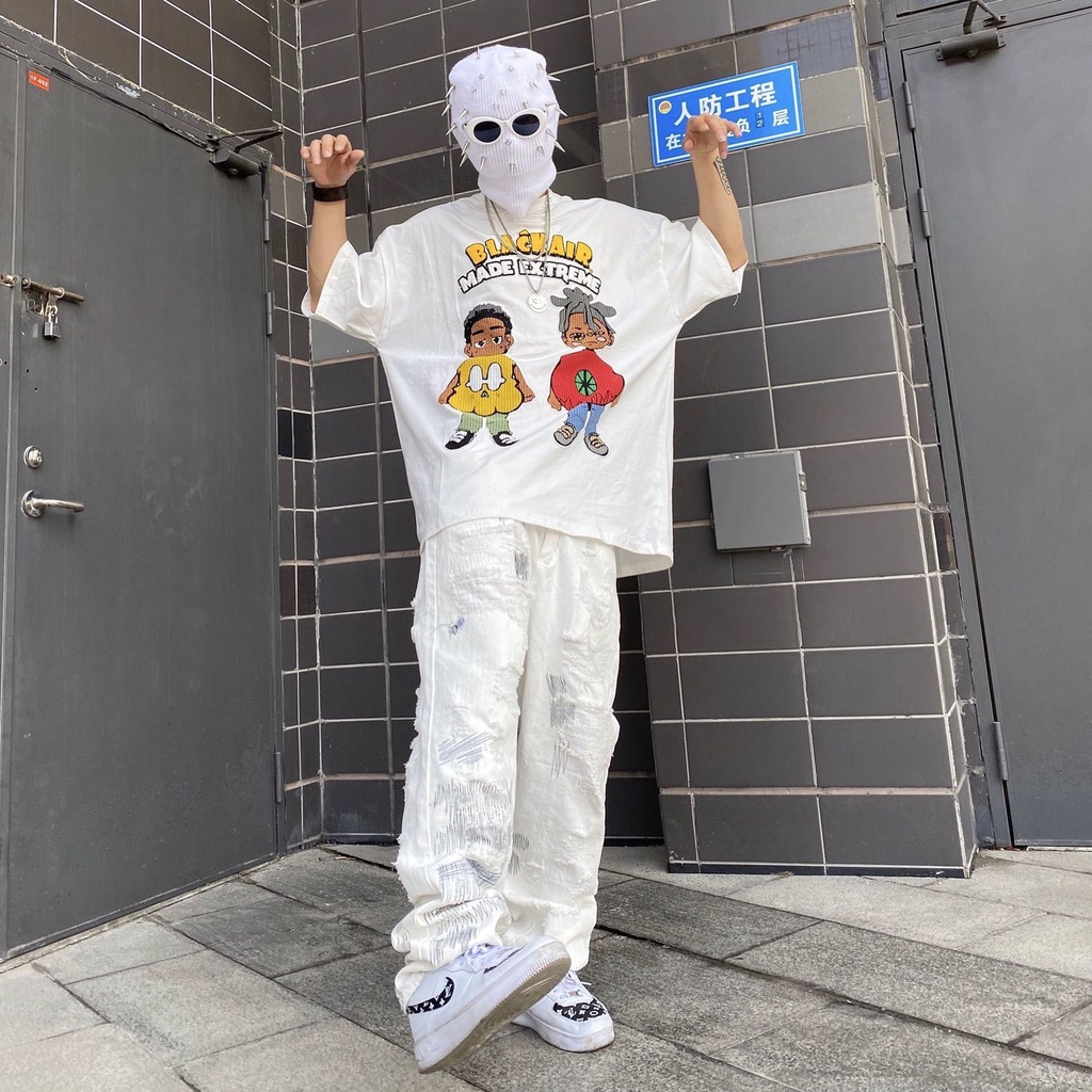 [Bé Trai] Quần Dài Dáng Rộng Rách Lỗ Phong Cách Hip Hop Đường Phố Cao Cấp Hợp Thời Trang Cho Nam Và Nữ