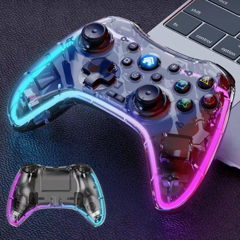 Tay Cầm Chơi Game Không Dây LED RGB Trong Suốt Bluetooth 2.4G Dành Cho Máy Tính/Laptop/Điện Thoại