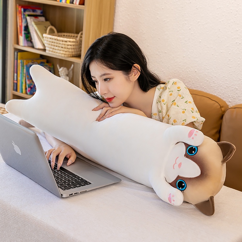 Gối Ôm Dài Hình Mèo Nằm Dễ Thương Dùng Làm Quà Tặng Sinh Nhật Cho Bé