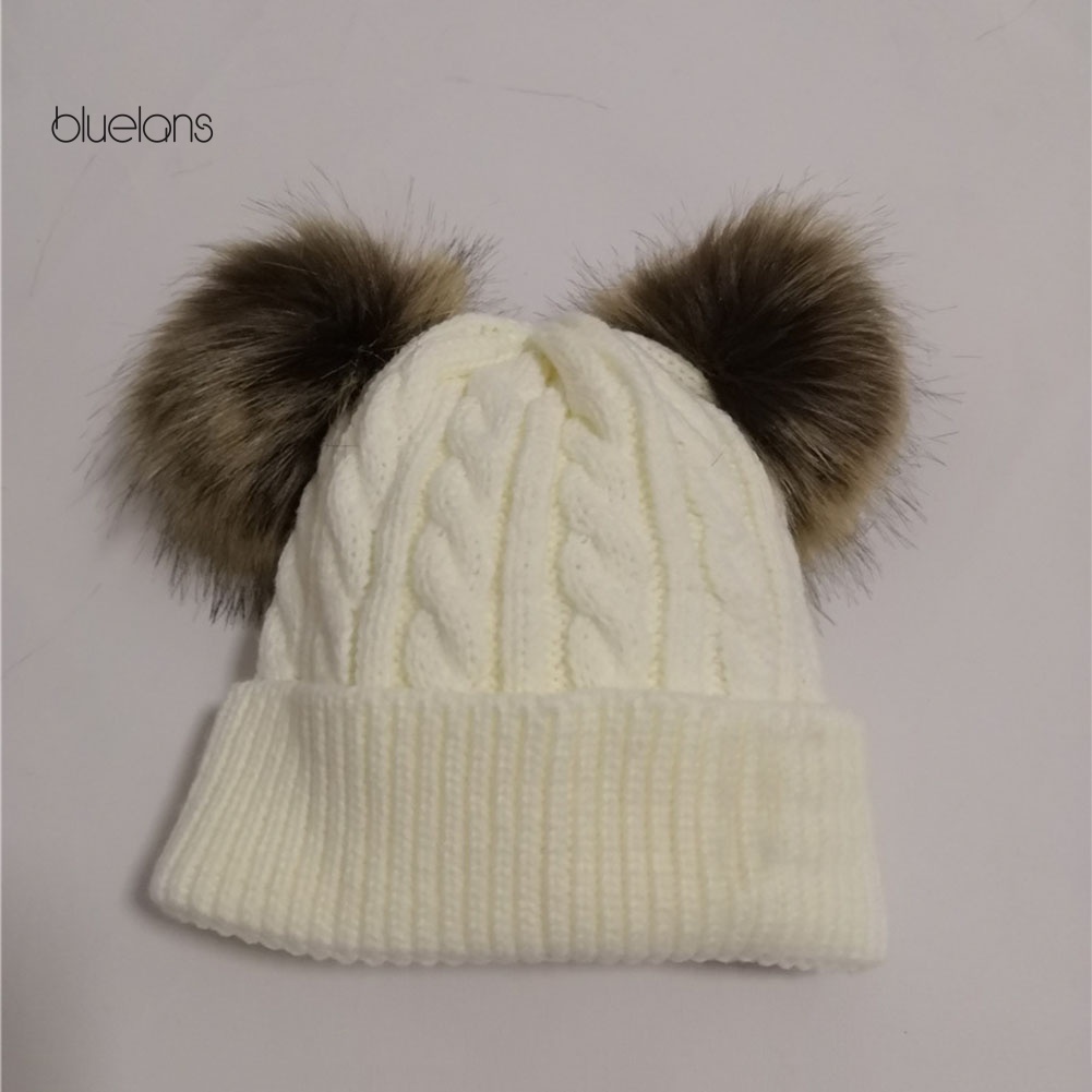 Mũ Beanie Đính Hai Quả Bông Dễ Thương Cho Bé