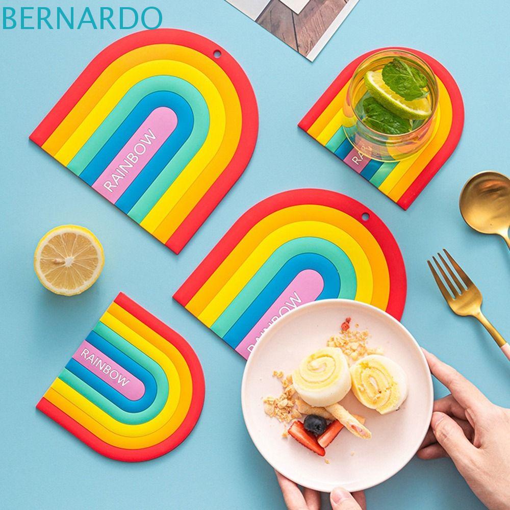 BERNARDO Đế Lót Ly Chất Liệu Silicone Chống Trượt Họa Tiết Cầu Vồng Nhiều Màu Sắc Cho Nhà Bếp