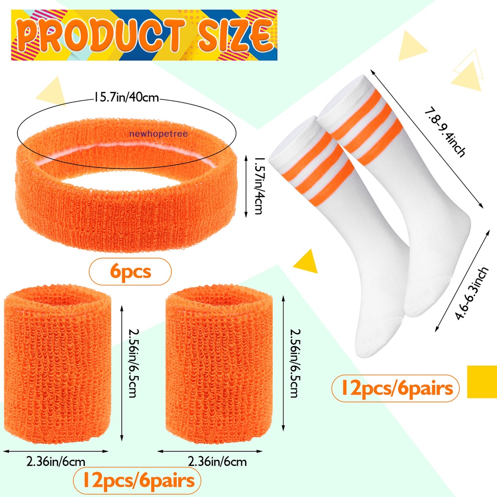 Ntvn Set 6 Băng Đô Và 6 Đôi Tất Cotton Kẻ Sọc Nhiều Màu Sắc Đeo Cổ Tay Và Vớ Thể Thao Ngoài Trời Cho Trẻ Em