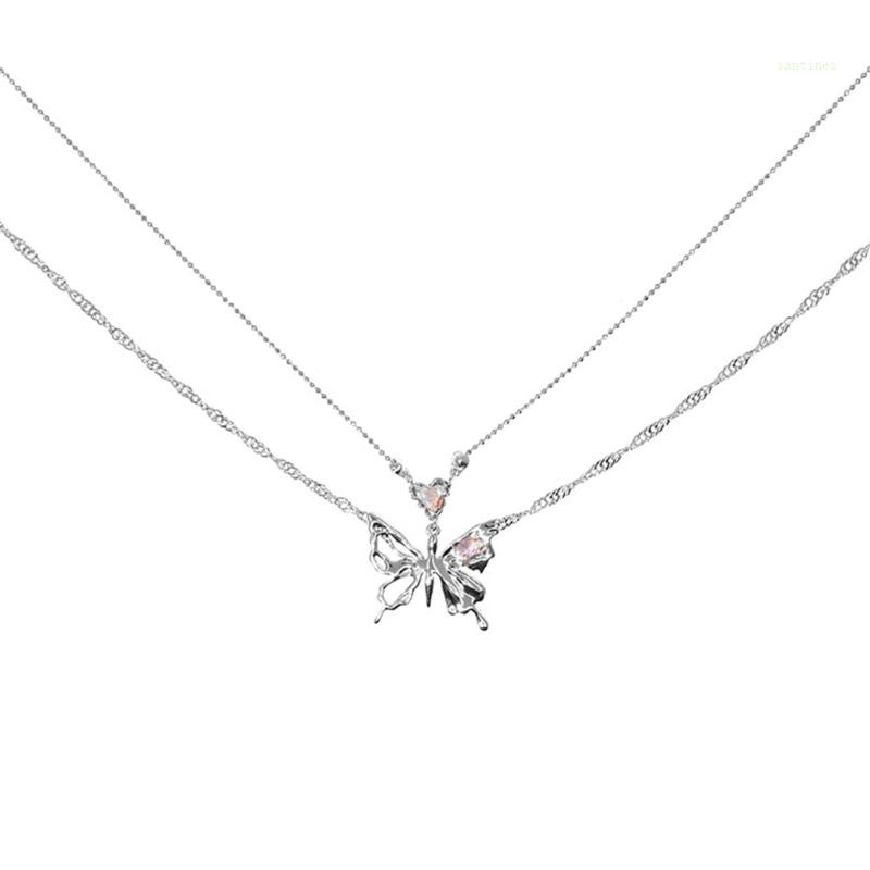 Dây Chuyền Hai Lớp Bằng Hợp Kim Mặt Hình Bướm Phong Cách Punk Y2k Dành Cho Nữ